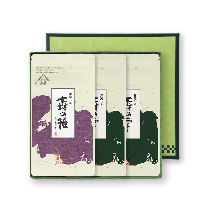 深蒸し茶3枚箱入　森の雅1枚・森の雫2枚